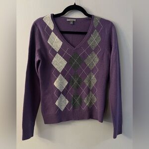 Purple Argyle V-Neck Sweater